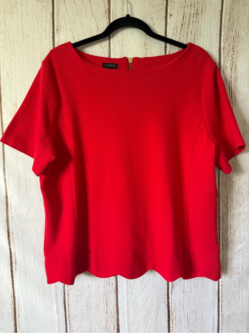 Talbots Red Scalloped Hem Short Sleeve Top XL